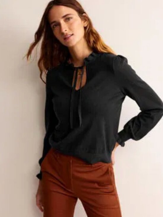 Boden Tops - Boden Ruffle Tie Neck Jumper